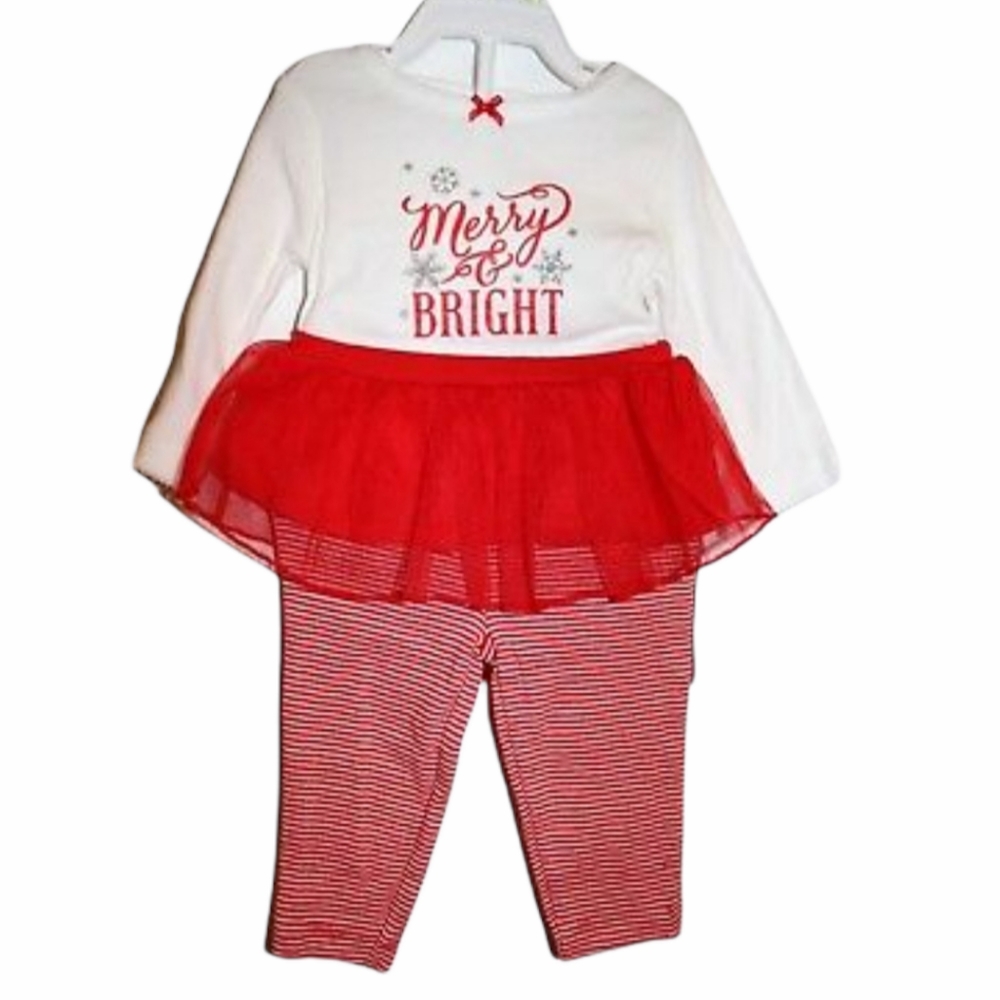 Carter's Christmas Holiday Tutu Long Sleeve Onesie Set Red White Size 9-12M